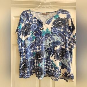 Womens Cold Shoulder Top Fresh 2X Paisley Keyhole Sleeves